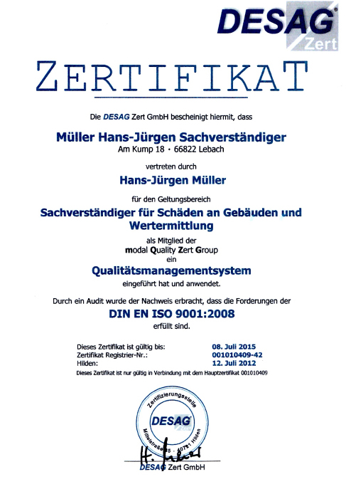 Zertifikat Hans-Jürgen Müller